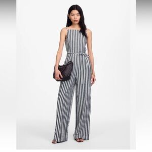 Madewell Pleated Wide-Leg Jumpsuit in
Pinstripe Linen